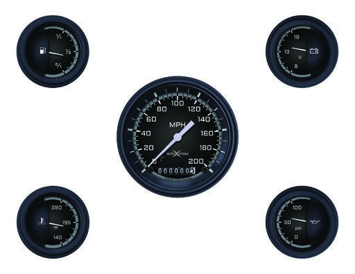 AutoCross Grå 3 3/8"​ Hastighetsmätare och Fyra 2 1/8'' Bränslemätare, Oljetrycksmätare, Tempmätare
