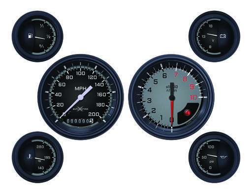 AutoCross Grå 3 3/8"​ Hastighetsmätare och Varvräknare, Fyra 2 1/8'' mätare