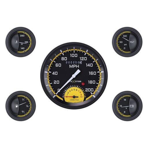 AutoCross Gul 4 5/8''​ Speedtachular (Hastighetsmätare/ Varvräknare) och Fyra 2 1/8''