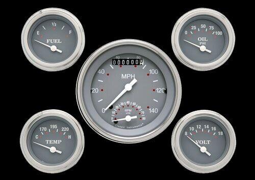 Silver Grey Series 3 3/8" Ultimate Speedometer, 2 1/8" Bränsle, olja, temp, volt