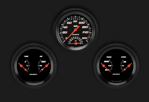 Velocity Black 3 3/8" Ultimate Speedometer & 2 Duals