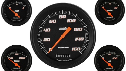 Velocity Black 4 5/8" Speedo, Fyra 2 1/8'' Short-sweep