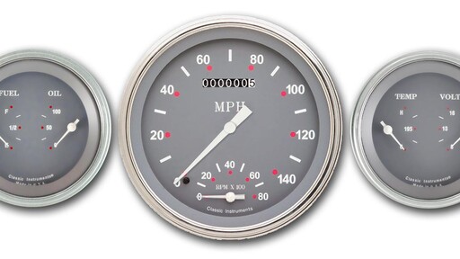 Silver Grey 4 5/8" Speedtachular Speedo/Tach & 2 Duals