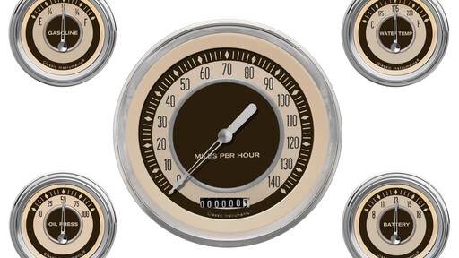 Nostalgia VT 4 5/8" Speedo, 2 1/8'' Fuel Oil Temp Volt