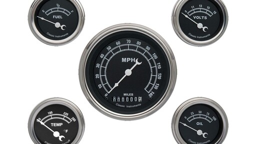 Traditional 3 3/8" Speedo, 2 1/8'' Fuel Oil Temp Volt