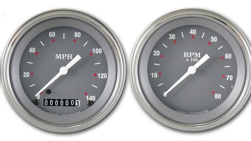 Silver Grey Series 3 3/8"Speedo, Tach, & 2 Duals